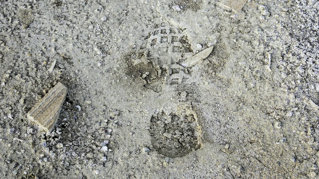 Footwear impression in soil at a crime scene